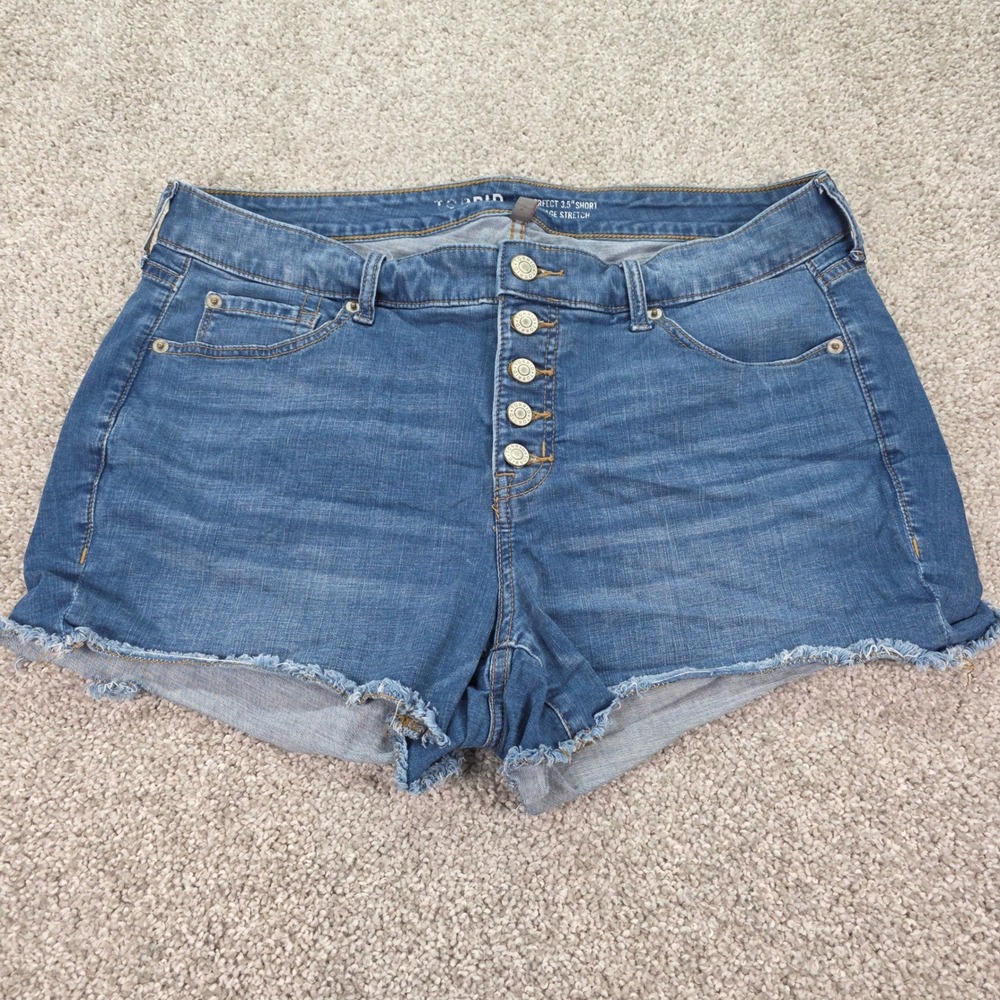 Torrid Perfect 3.5 Short Vintage Stretch Denim Button Fly Cut Off Blue Womens 16